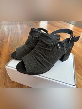 Taxi Open-Toe Slingback Heeled Sandals in Dark Grey